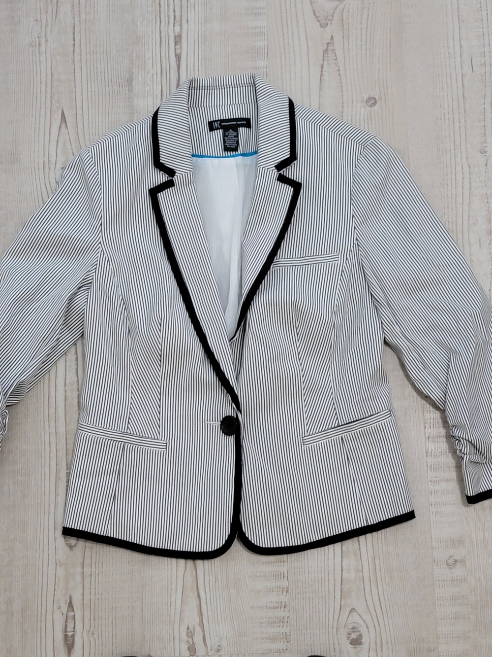 INC International Concepts Cotton Blend Seersucker Blazer Preppy Nautical Office